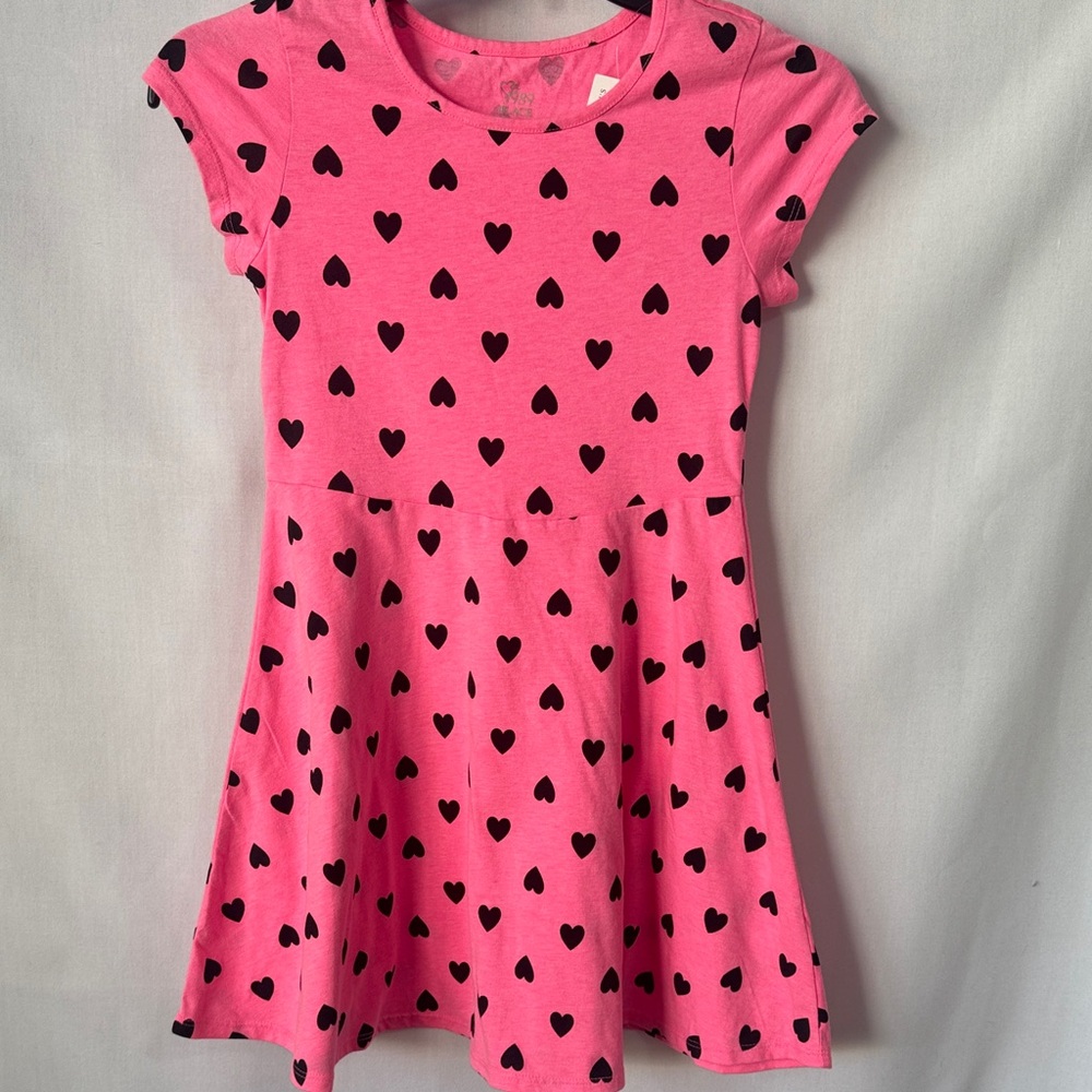 The Children's Place NWT Pink Black Heart Skater Dress Size M 7/8